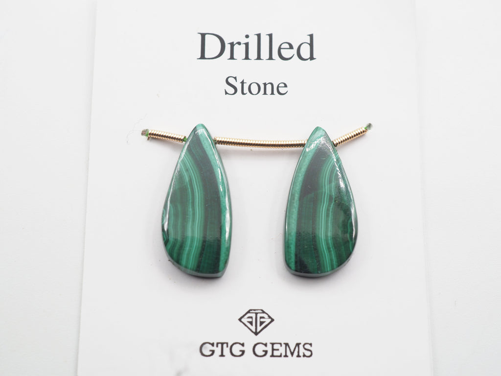 Drilled Malachite Matching Pair 23x11mm Approximately 25 Carat