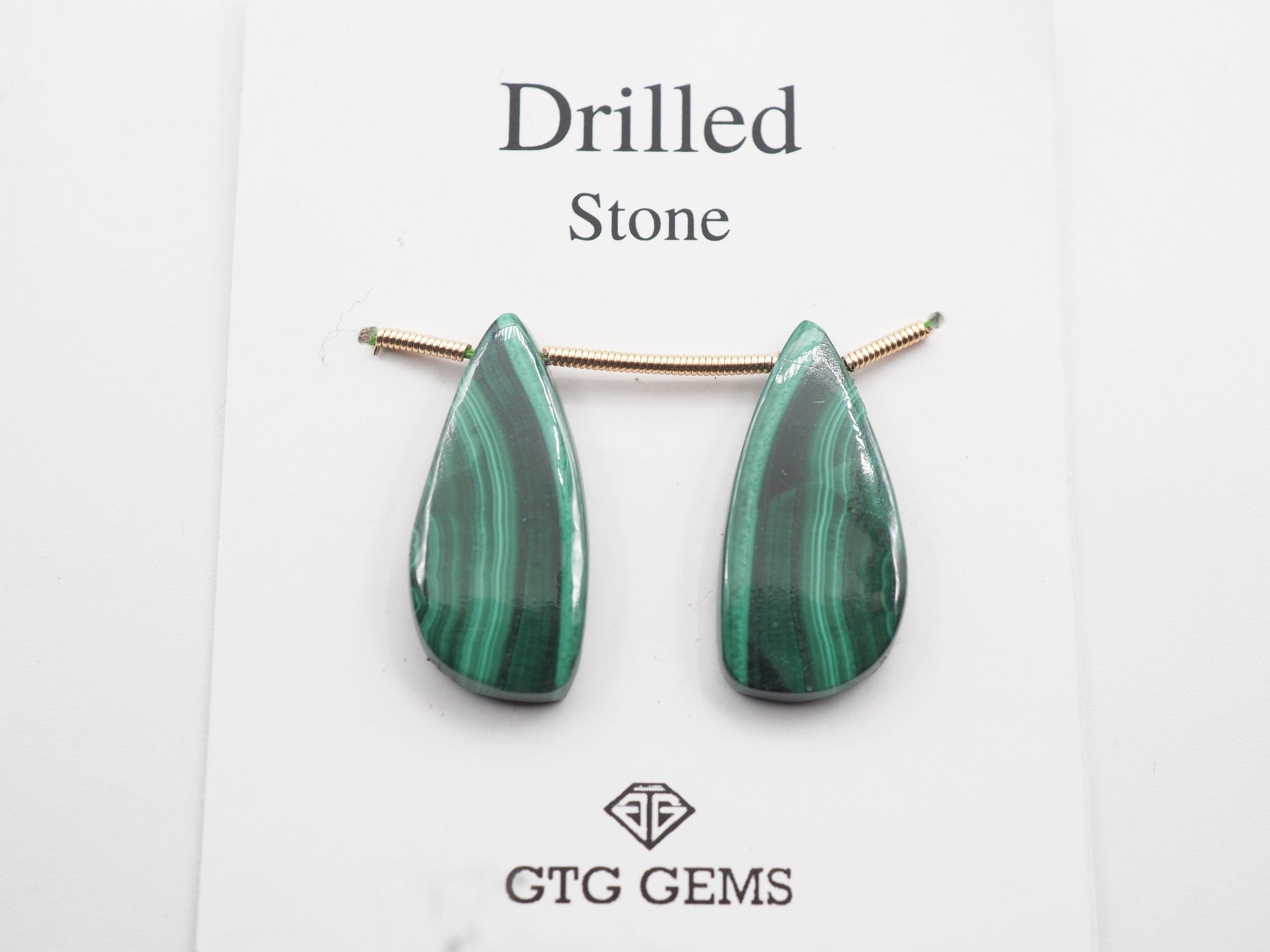 Drilled Malachite Matching Pair 23x11mm Approximately 25 Carat