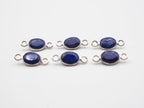 Lapis Silver Bezel 7x5mm , Double  Connector, 925 Sterling Silver
