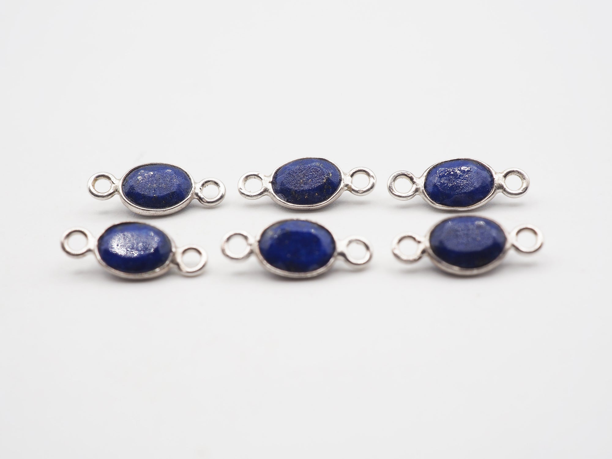 Lapis Silver Bezel 7x5mm , Double  Connector, 925 Sterling Silver