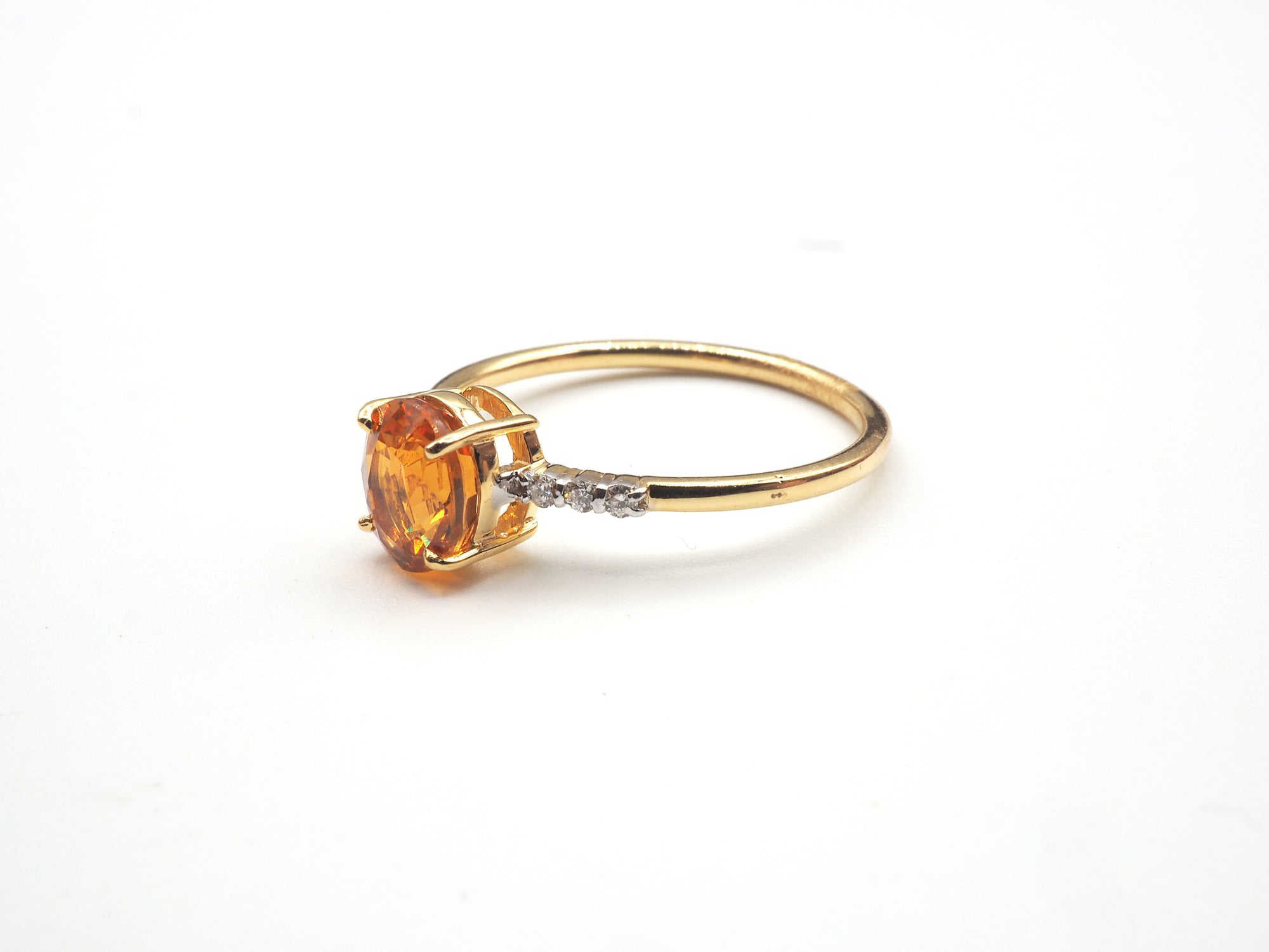 18K Yellow Gold Orange Sapphire with Diamond Ring