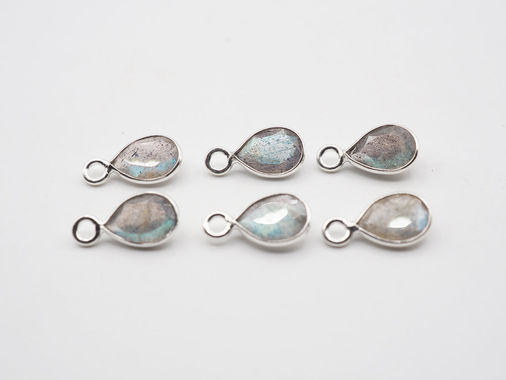 Labradorite Silver Bezel 8x6mm, Single Connector, Labradorite Charm
