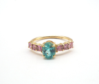 18K Yellow Gold Apatite and  Pink Sapphire Ring