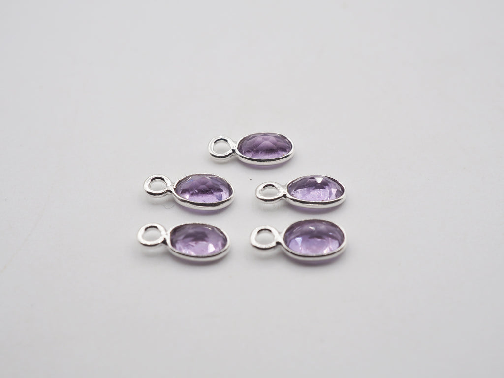 Amethyst Bezel  6x4 mm  Gemstone Connector, Amethyst Bezel, Amethyst  Charm, 925 Sterling Silver