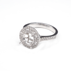 14K  White Gold Ring Round 6.5 mm With White Diamonds , Semi-Mount