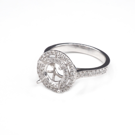 14K  White Gold Ring Round 6.5 mm With White Diamonds , Semi-Mount
