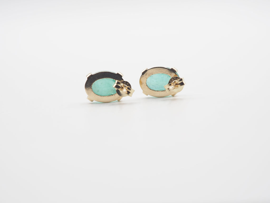 14K Yellow Gold  Emerald Stud, Emerald Earring