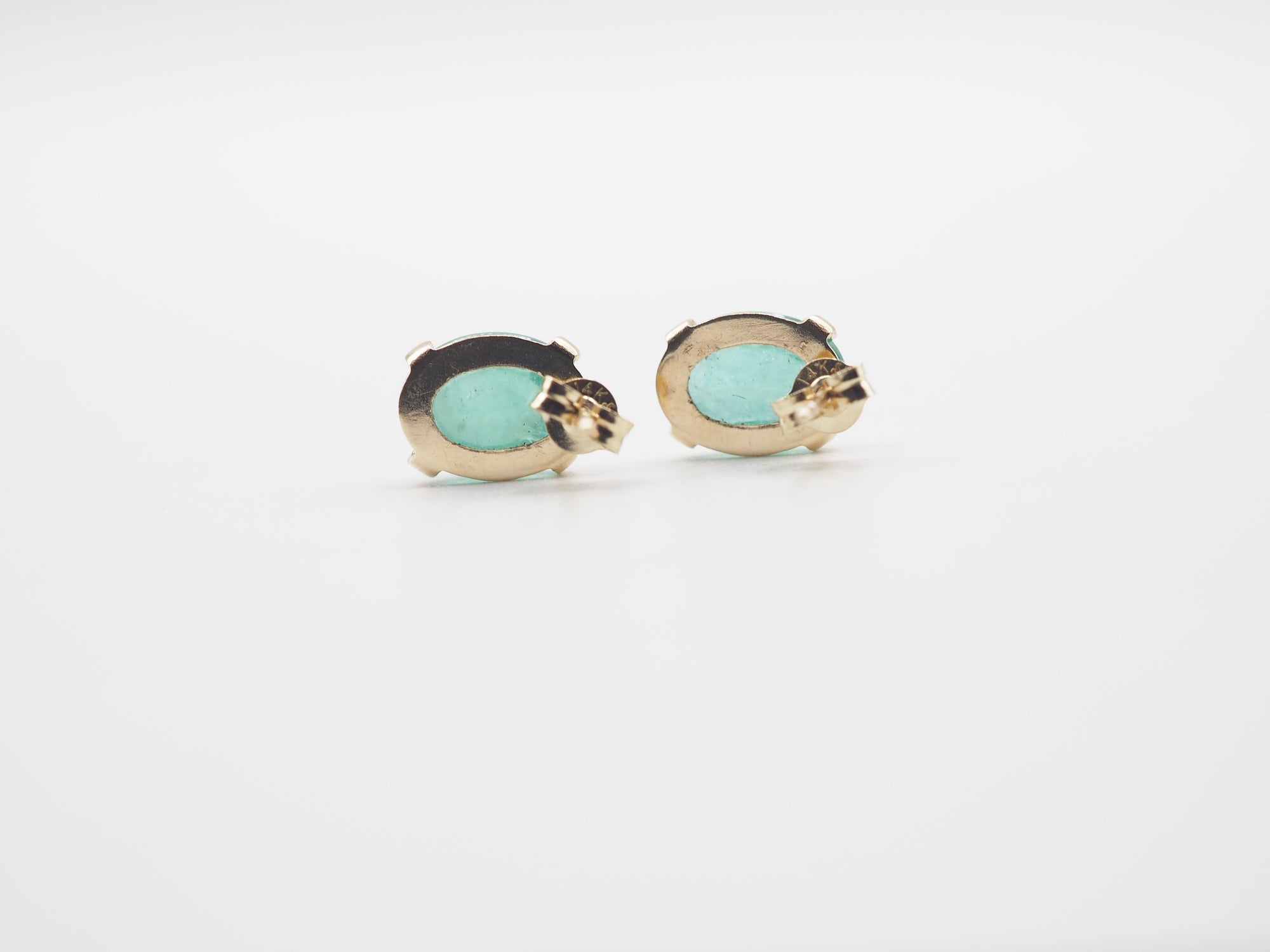 14K Yellow Gold  Emerald Stud, Emerald Earring