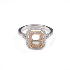14K  White/Rose Gold Halo Ring Emerald Cut 7x5mm With White Diamonds , Semi-Mount