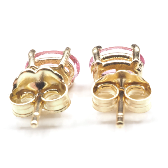 Pink Tourmaline Oval  6x4 mm Stud Earrings in 14K Yellow Gold