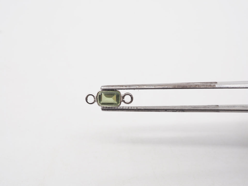 6x4mm Peridot Silver Bezel, Double Connector, Peridot Bezel, Peridot Charm