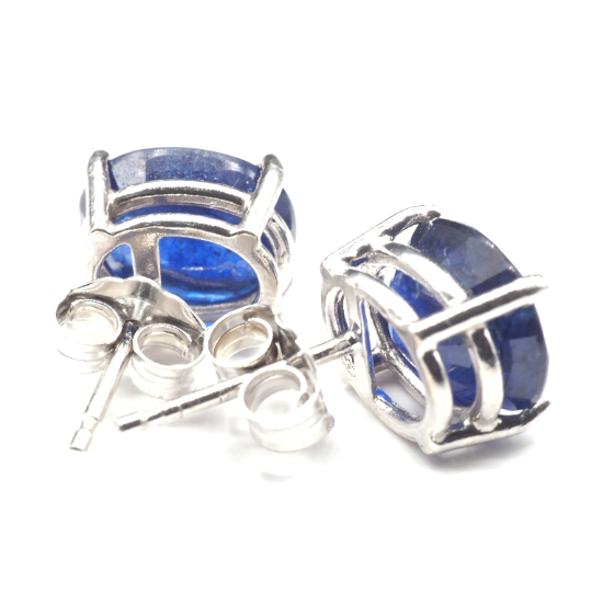 Blue Sapphire Oval 9x7 mm Stud Earrings in 14K White Gold, 4.94  Carat