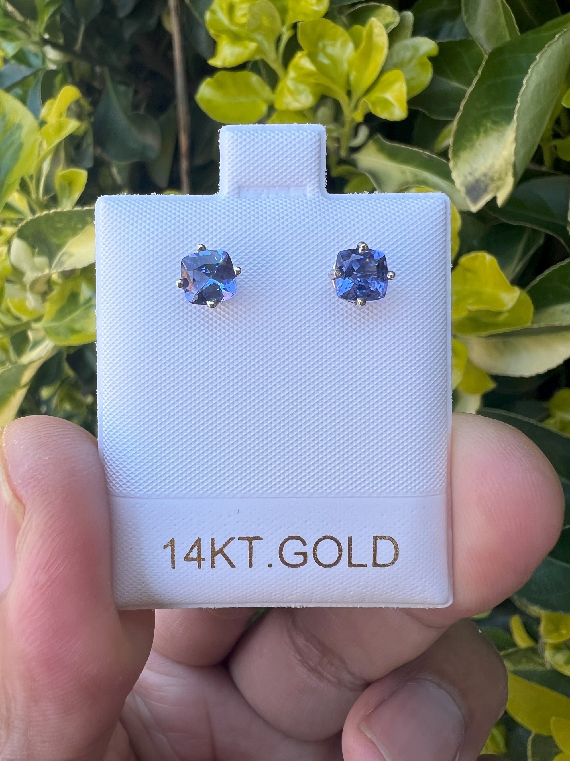 14K Yellow Gold Blue Sapphire 5mm Stud, Birthstone Stud