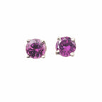Purple Garnet  Round 5mm Stud Earrings in 14K White Gold