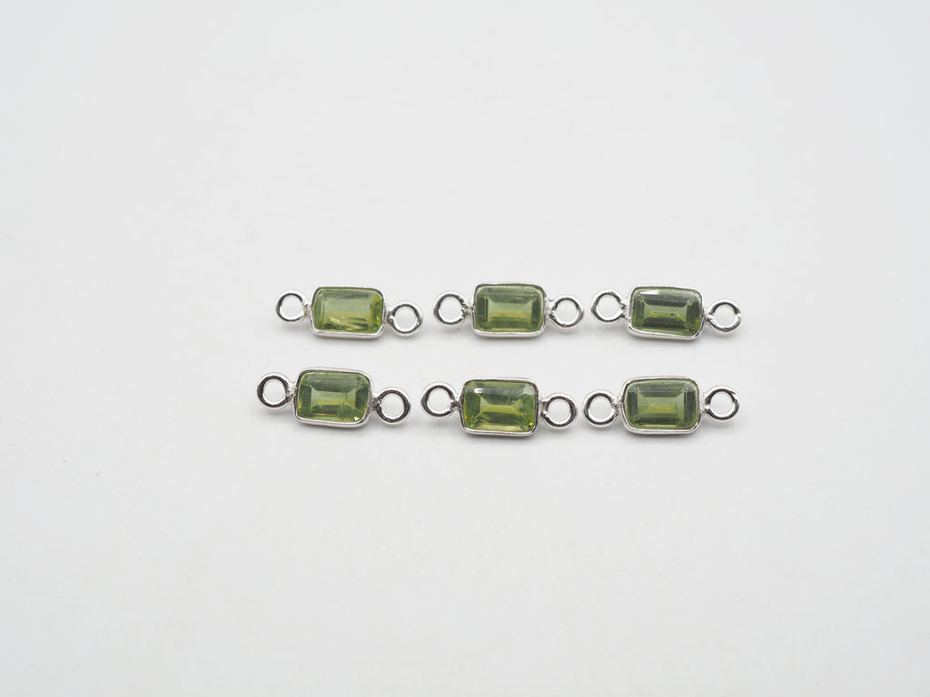 6x4mm Peridot Silver Bezel, Double Connector, Peridot Bezel, Peridot Charm