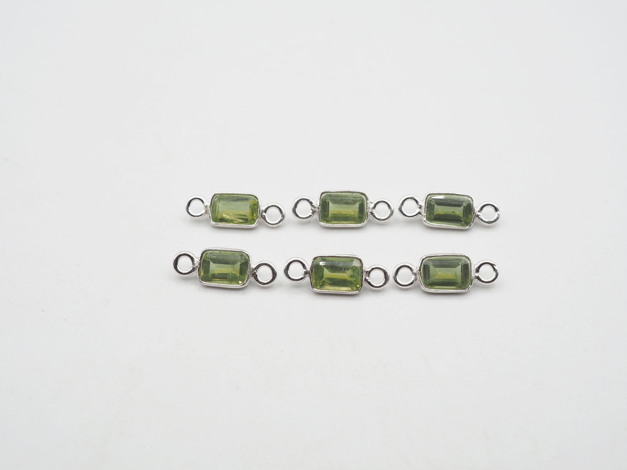 6x4mm Peridot Silver Bezel, Double Connector, Peridot Bezel, Peridot Charm