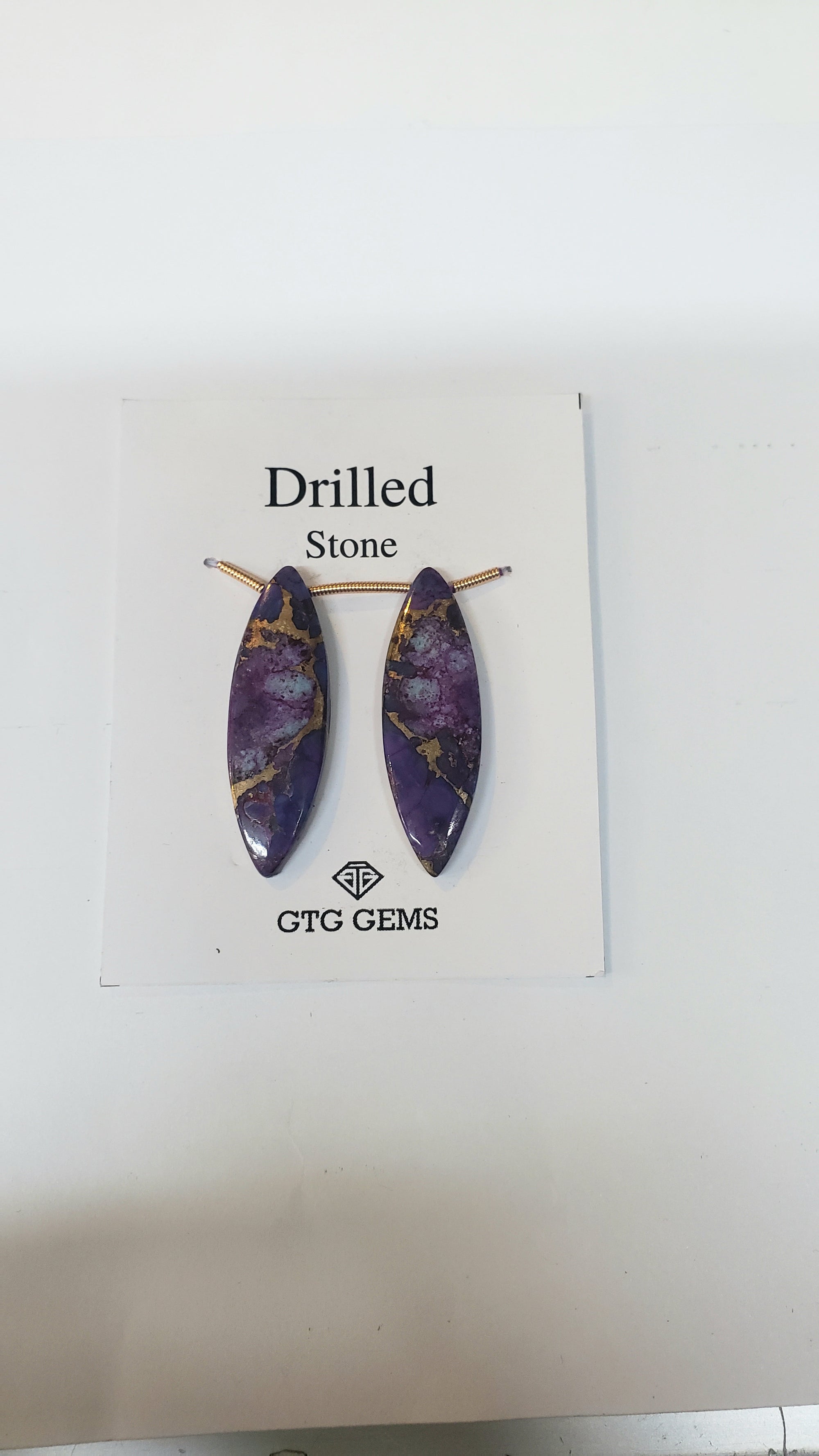 Drilled Copper Purple Turquoise  Marquise Shape Matching Pair