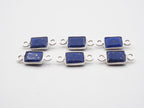 Lapis Silver Bezel 7x5mm , Double  Connector, 925 Sterling Silver