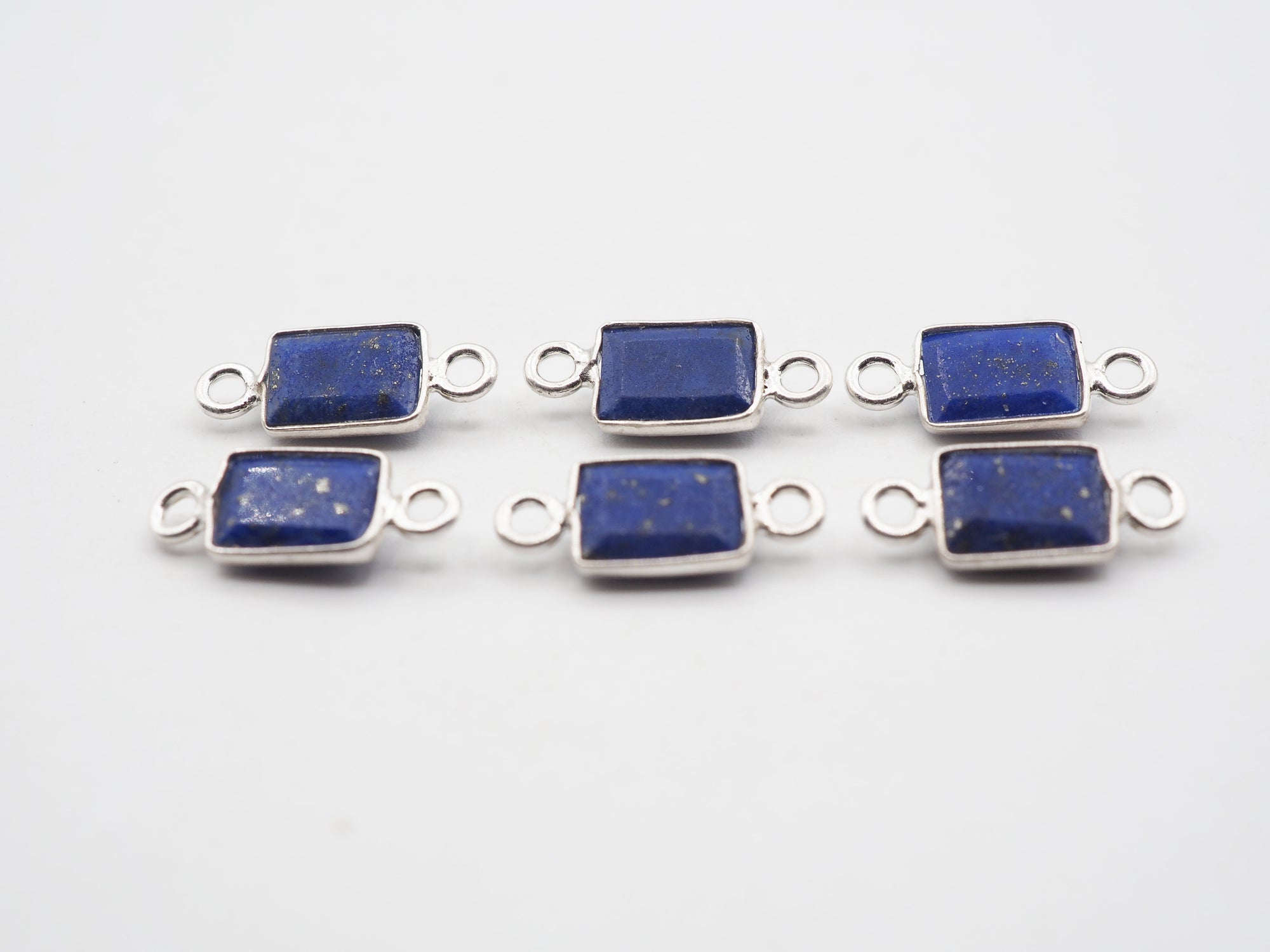 Lapis Silver Bezel 7x5mm , Double  Connector, 925 Sterling Silver