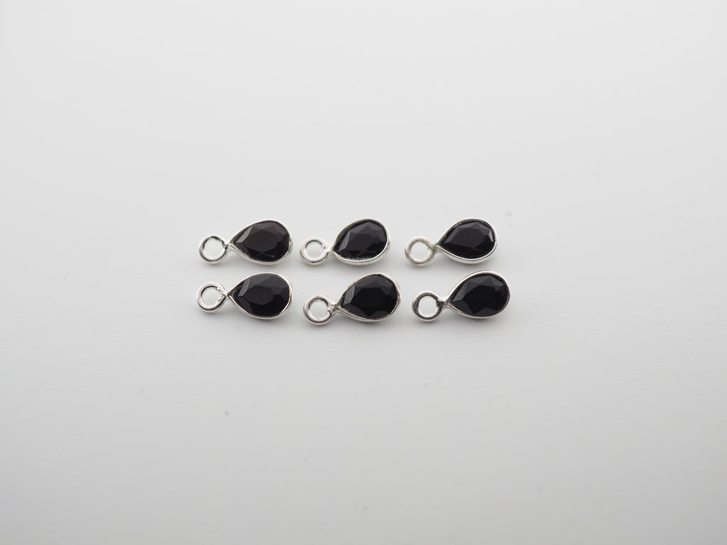 Black Onyx Silver Bezel 6x4mm, Single Connector, Black Onyx Charm