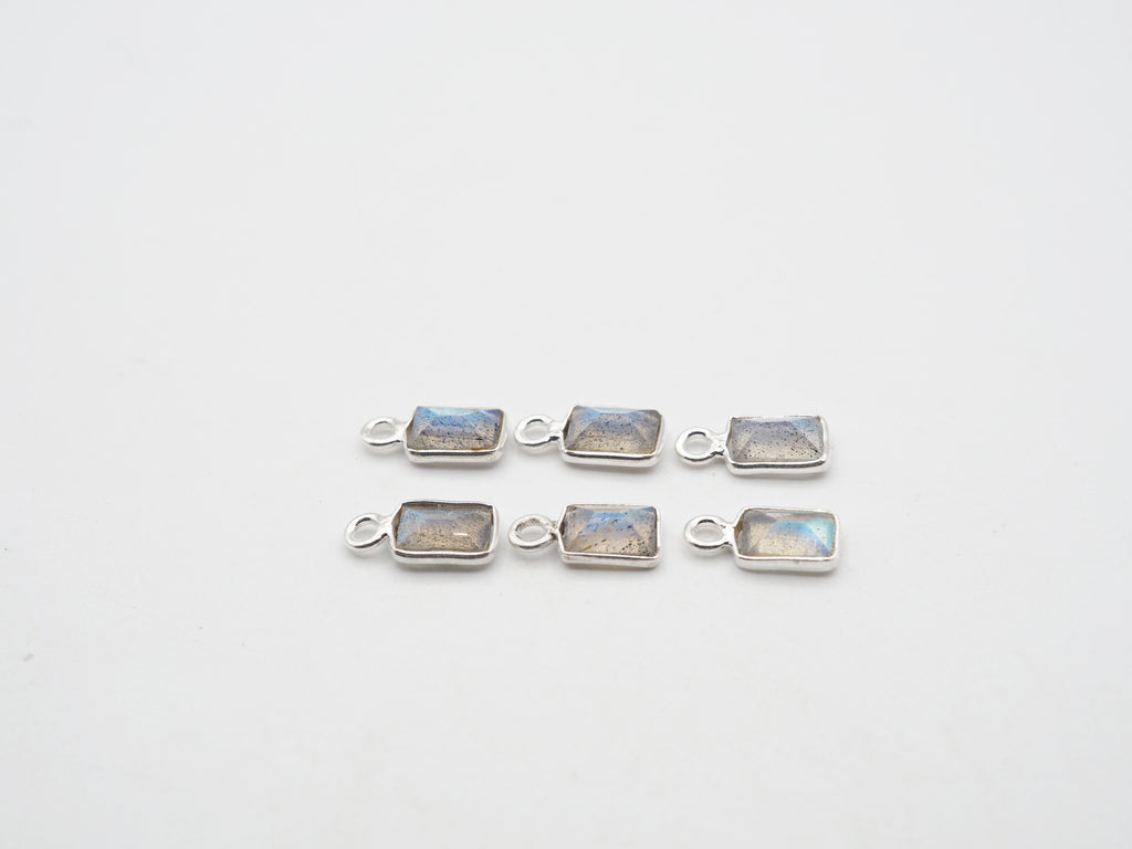 Labradorite Silver Bezel 6x4mm, Single Connector, Labradorite Charm