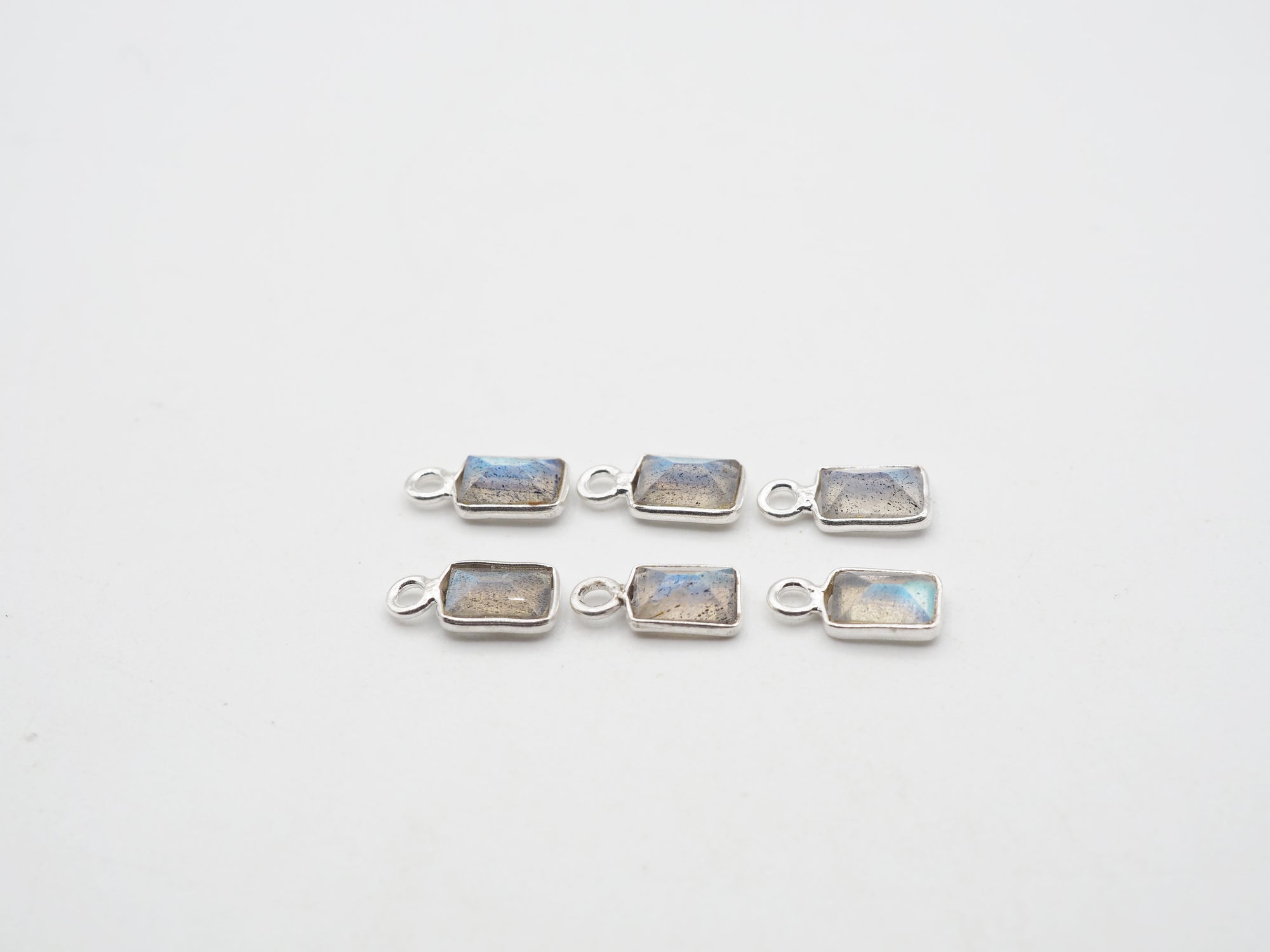 Labradorite Silver Bezel 6x4mm, Single Connector, Labradorite Charm