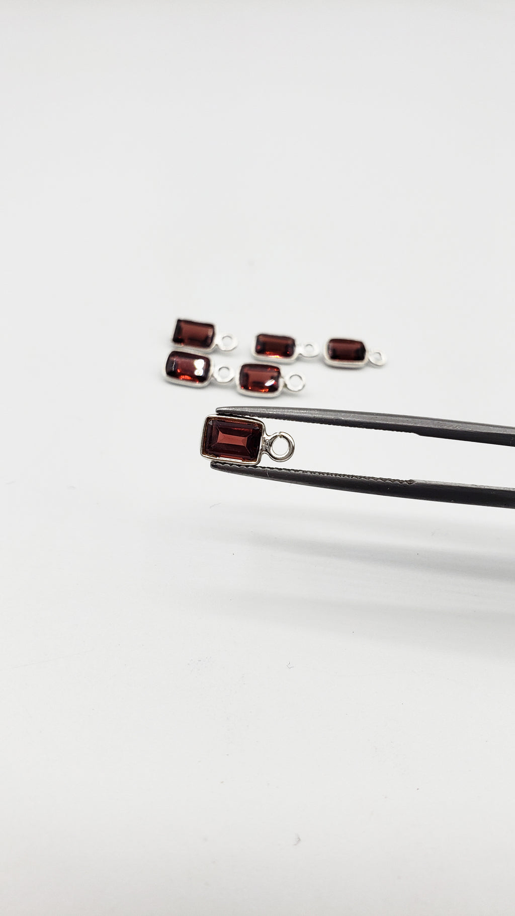Garnet Bezel  Rectangle 6x4mm , Single Connector, Garnet Bezel, Garnet Charm, 925 Sterling Silver
