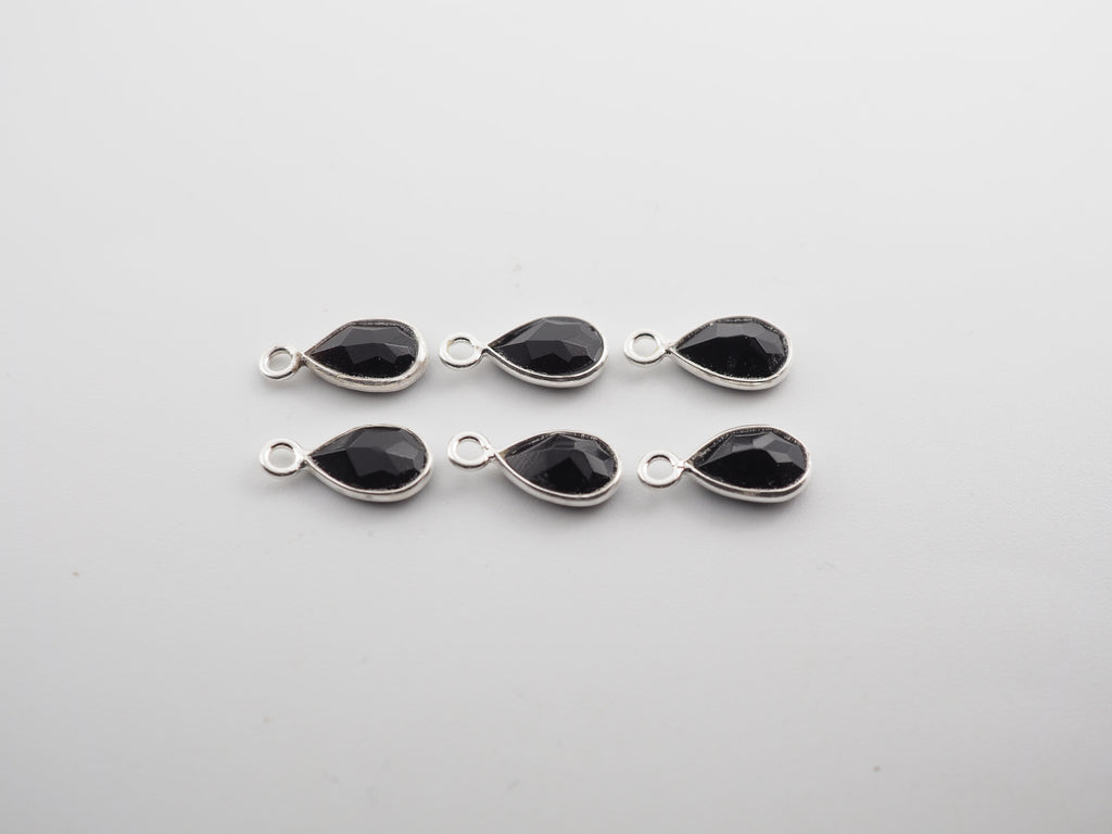 Black Onyx Silver Bezel 7x5 mm, Single Connector, Black Onyx Charm