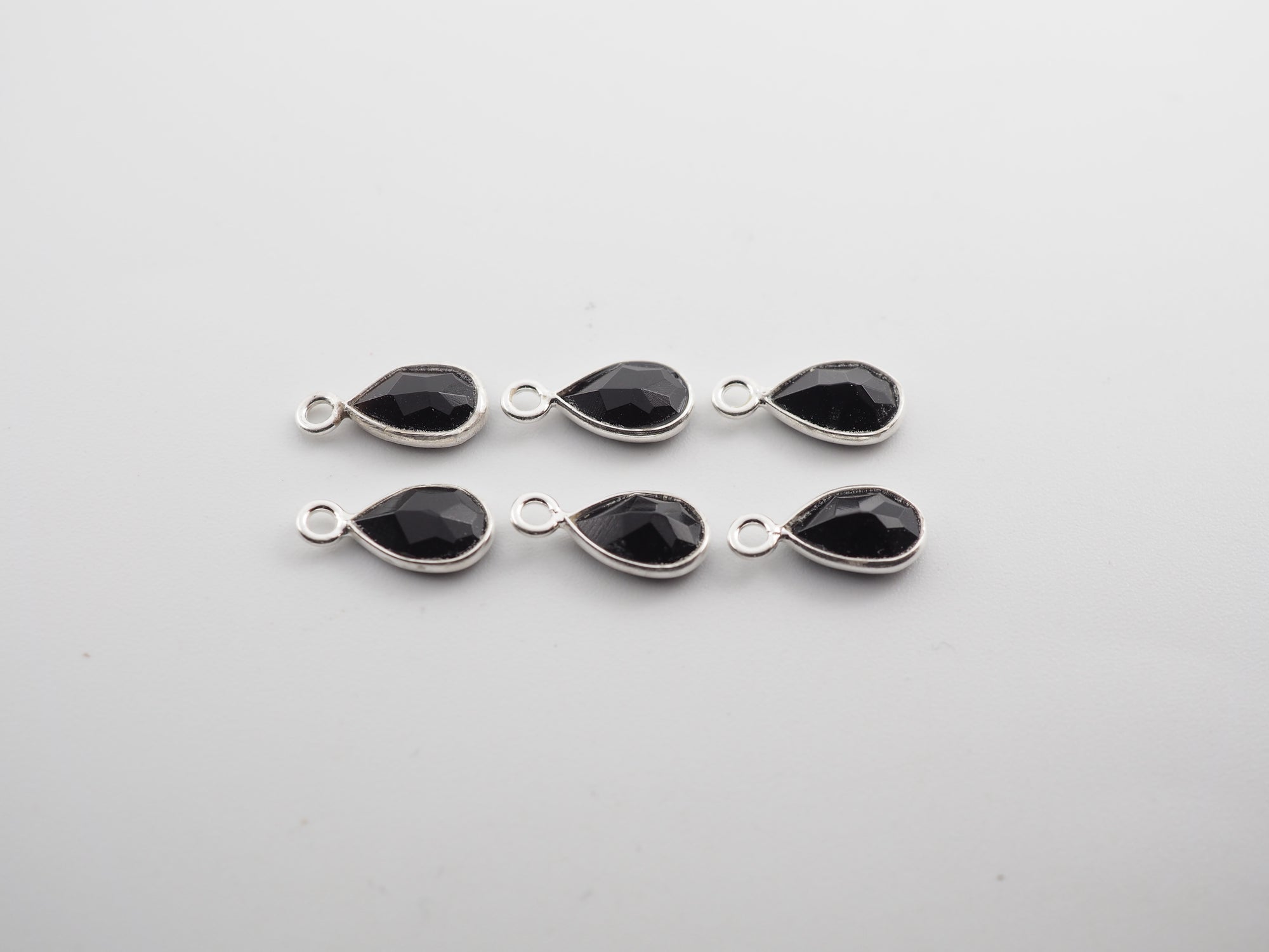 Black Onyx Silver Bezel 7x5 mm, Single Connector, Black Onyx Charm