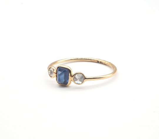 14K Yellow Gold Blue Sapphire with Diamond Ring