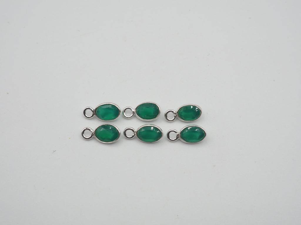 Green Onyx Silver Bezel 6x4 mm, Single Connector, Approximately 5.46 carat (GTG-SBO-2)
