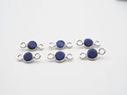 Lapis Silver Bezel 4mm , Double  Connector, 925 Sterling Silver