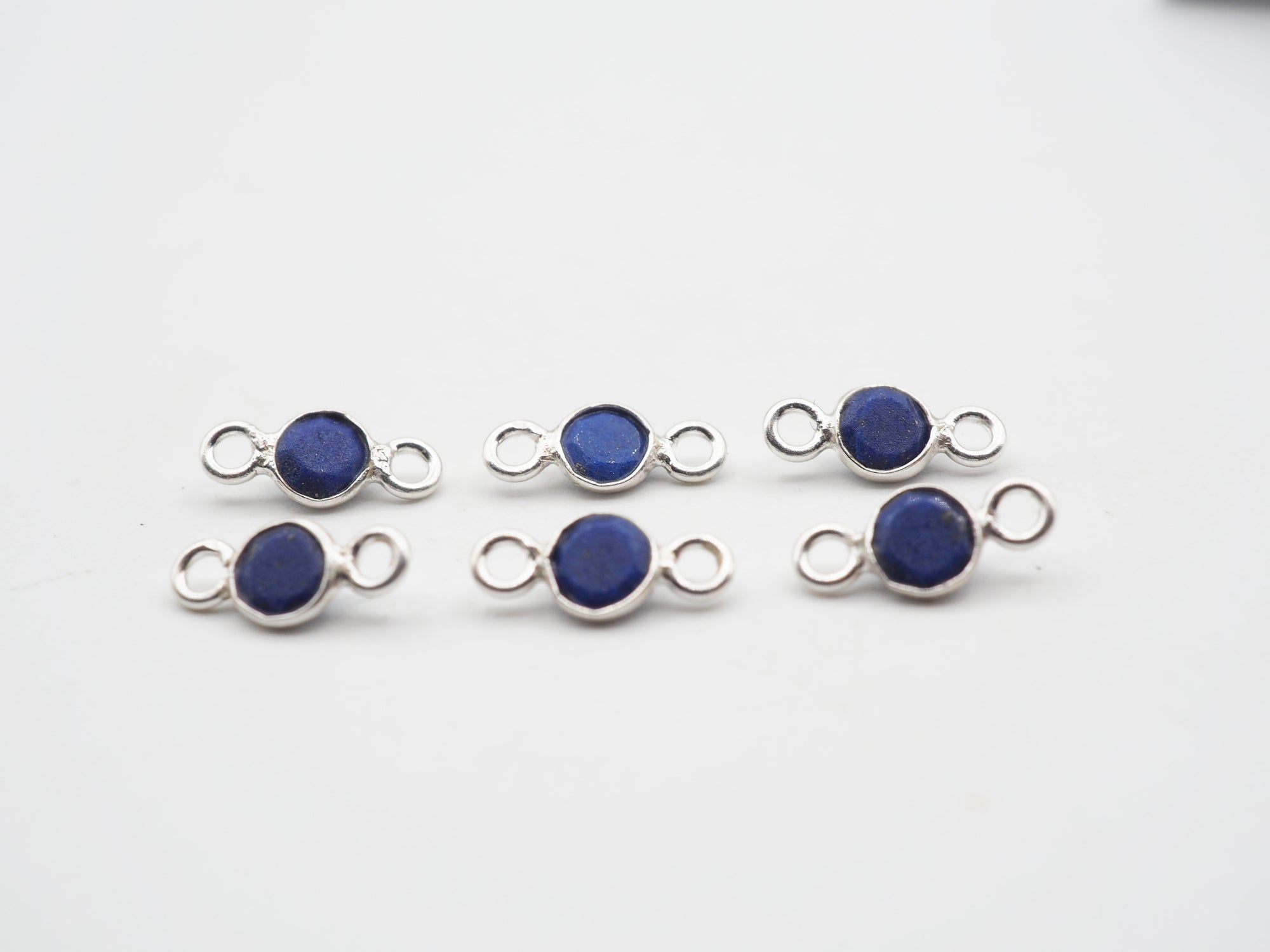 Lapis Silver Bezel 4mm , Double  Connector, 925 Sterling Silver