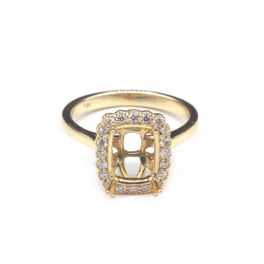 14K Yellow Gold Ring Cushion 9 x 7 mm  With White Diamonds , Semi-Mount