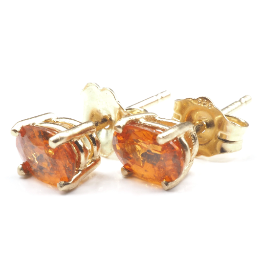 Spessartite Garnet Oval  6x4 mm Stud Earrings in 14K Rose  Gold