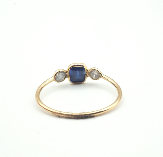 14K Yellow Gold Blue Sapphire with Diamond Ring