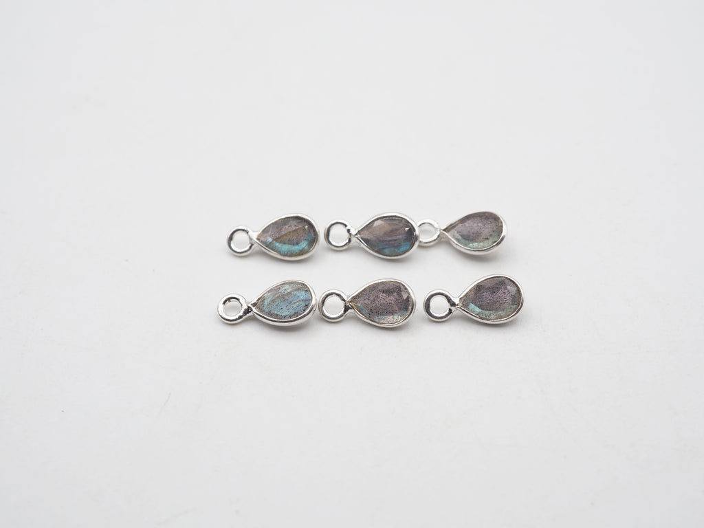 Labradorite Silver Bezel 6x4mm, Single Connector, Labradorite Charm