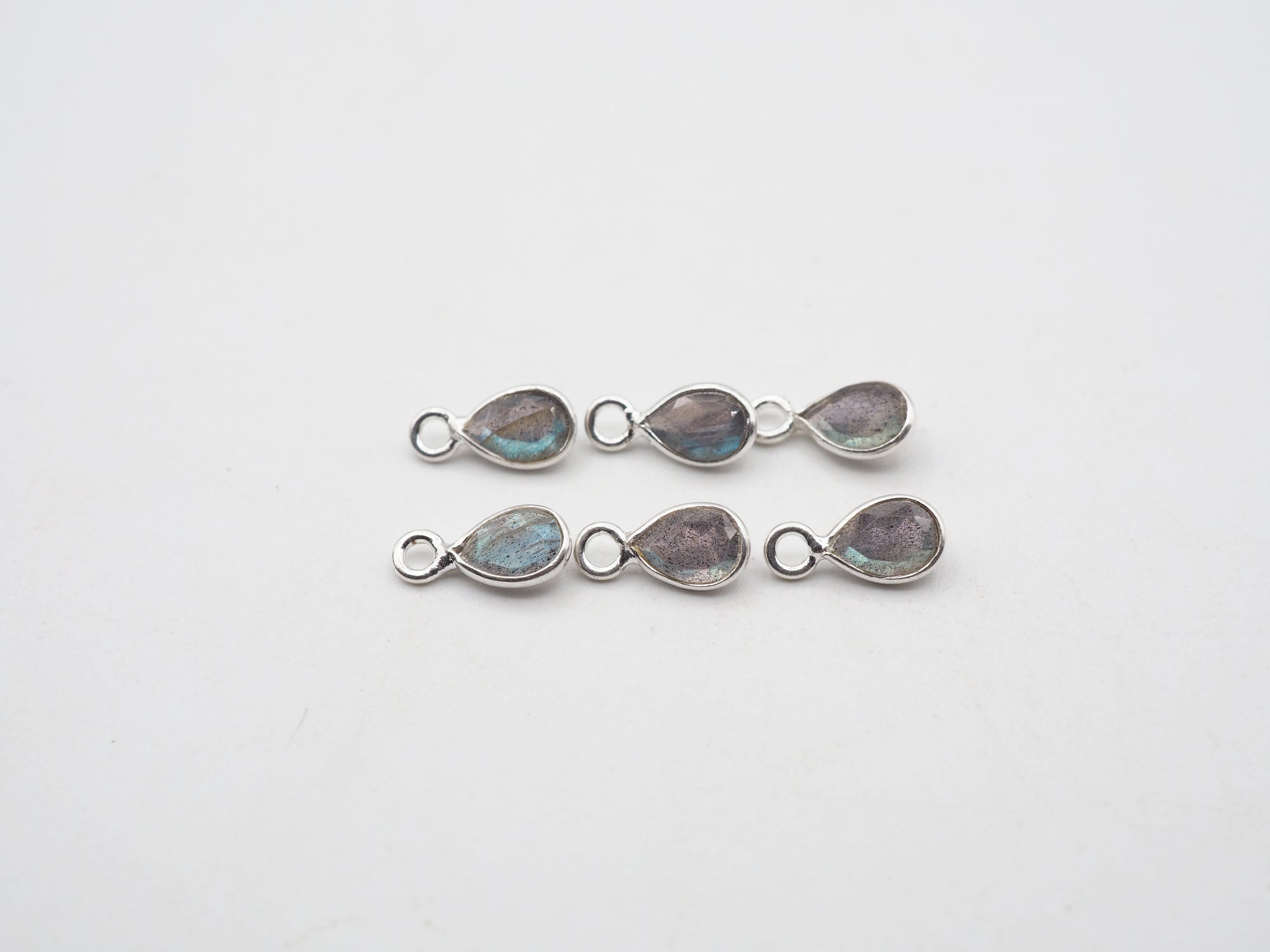 Labradorite Silver Bezel 6x4mm, Single Connector, Labradorite Charm