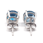 London Blue Topaz Round 7 mm Stud Earrings in 14K White Gold, 3.44 Carat