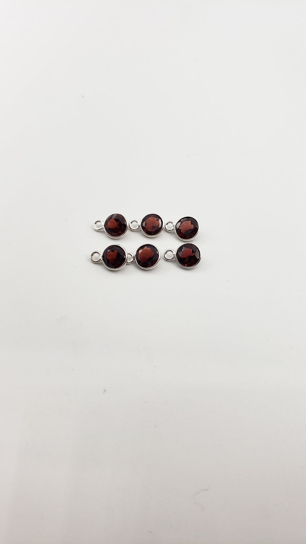 Garnet Bezel Round Shape 6mm, Single  Connector, Garnet Bezel, Garnet Charm, 925 Sterling Silver