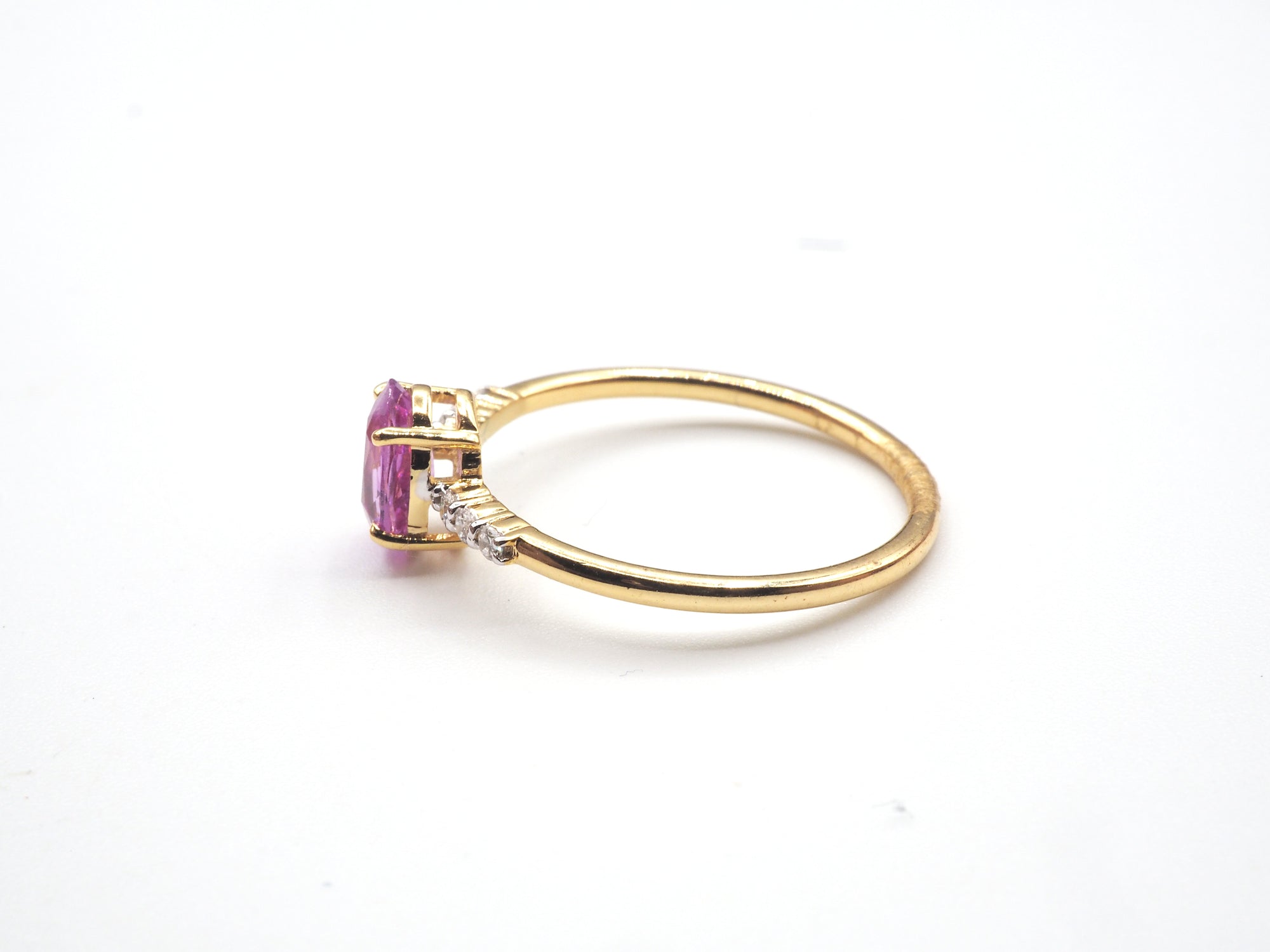 18K Yellow Gold Pink Sapphire with Diamond  Ring