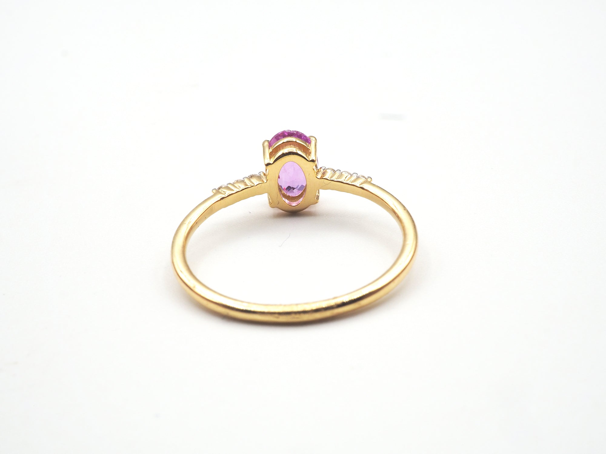 18K Yellow Gold Pink Sapphire with Diamond  Ring