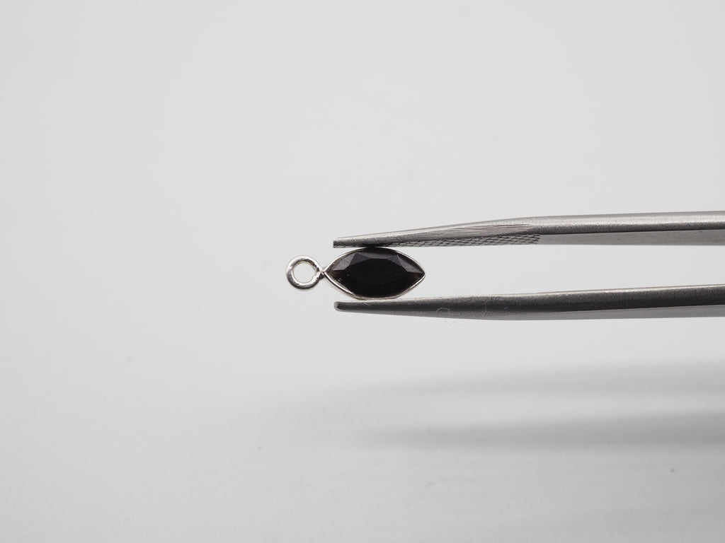 Black Onyx Silver Bezel 7x4mm, Single Connector, Black Onyx Charm