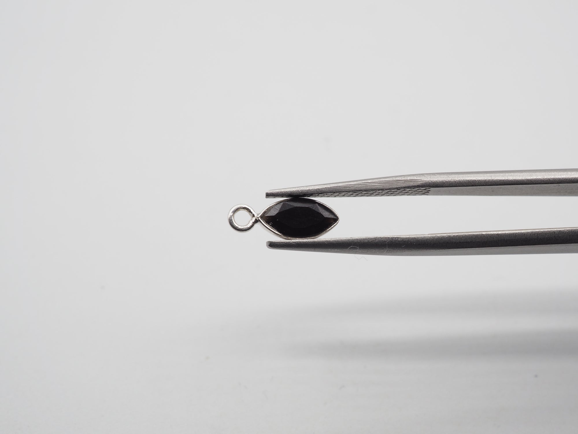 Black Onyx Silver Bezel 7x4mm, Single Connector, Black Onyx Charm