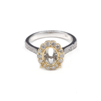 14K  White/Yellow Gold Ring Oval 8x6 mm With White Diamonds , Semi-Mount