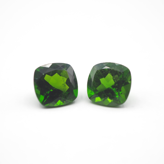 Chrome Diopside Cushion Square Shape 7mm Matching Pair Approximately 3.02 Carat