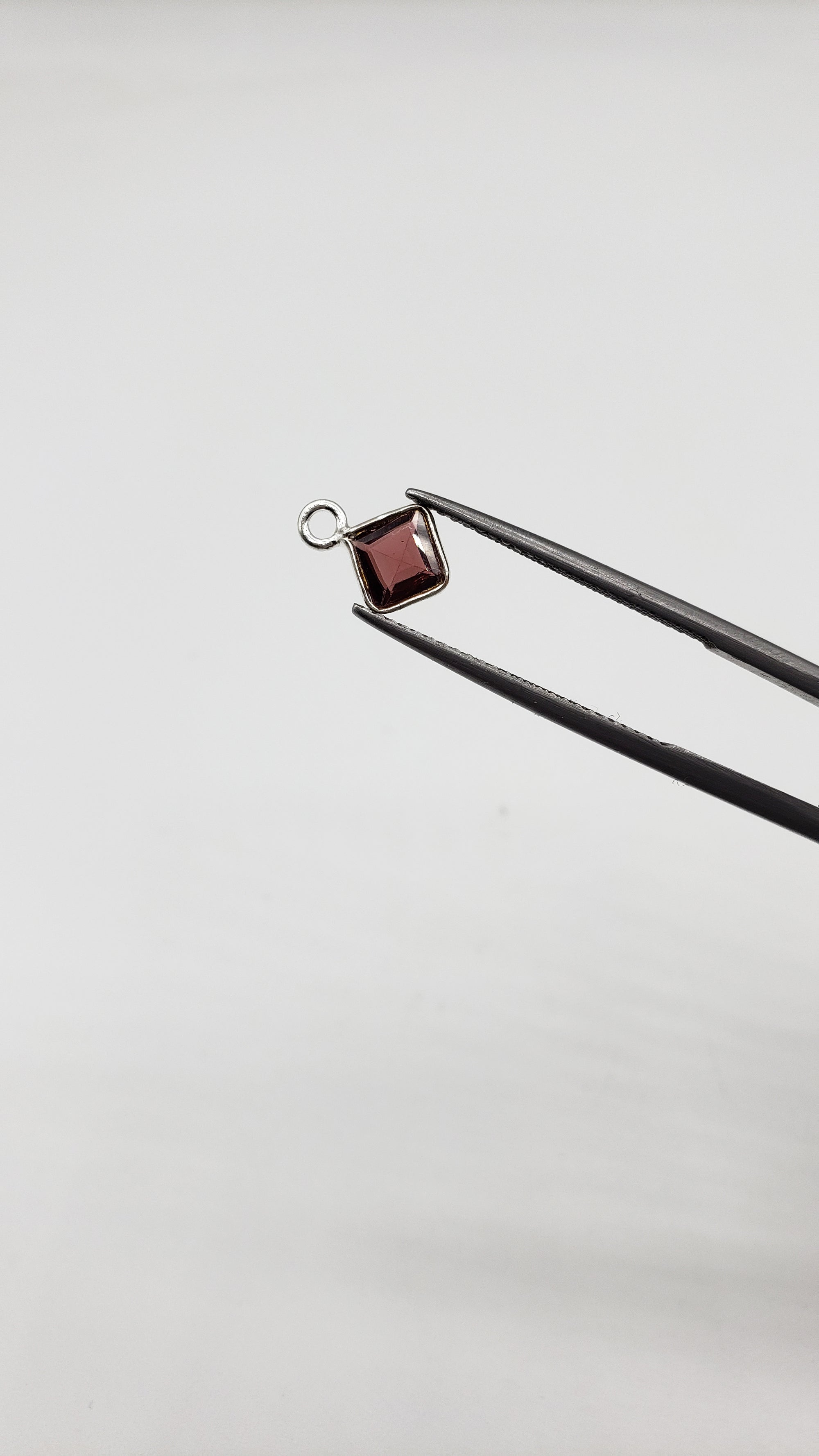 Garnet Bezel Square Shape 5x5mm, Single  Connector, Garnet Bezel, Garnet Charm, 925 Sterling Silver