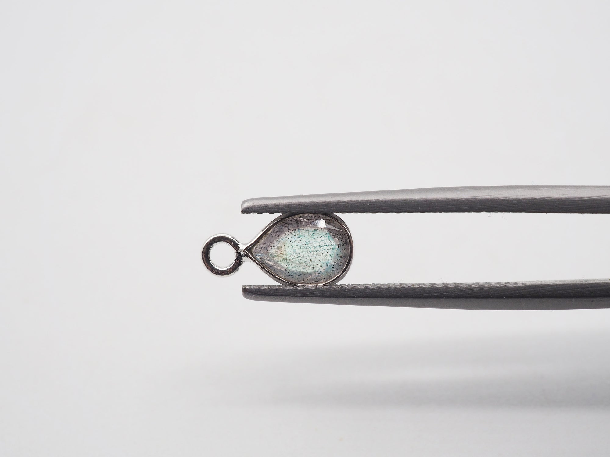 Labradorite Silver Bezel 8x6mm, Single Connector, Labradorite Charm