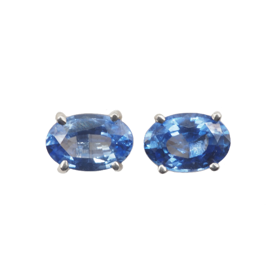 Blue Sapphire Oval 6x4 mm Stud Earrings in 14K Yellow  Gold