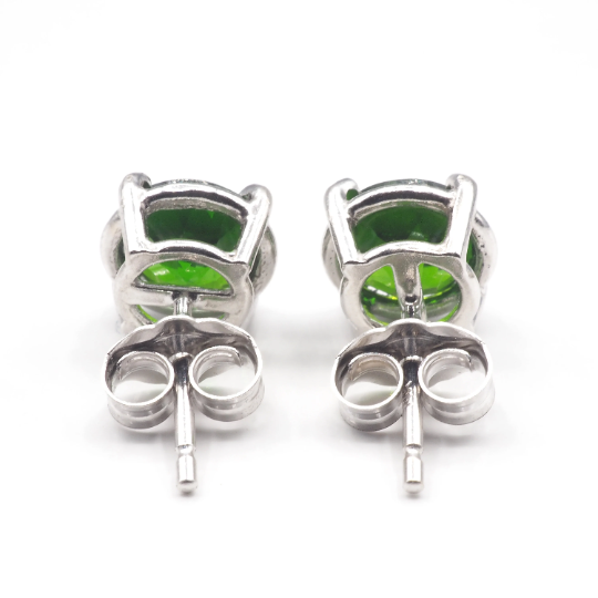 Chrome Diopside Round 6 mm Stud Earrings in 14K White Gold, 1.88 Carat